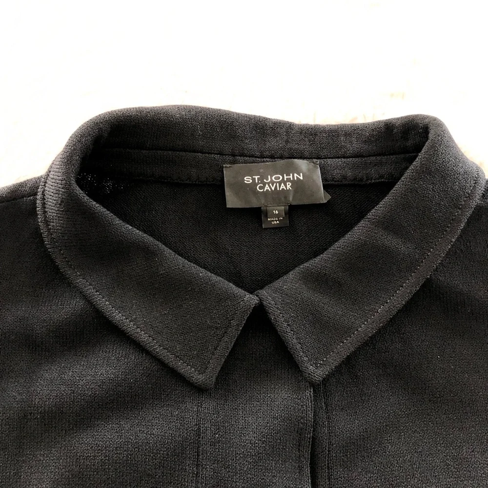 ST JOHN CAVIAR Black Santana Knit Boxy Short Blazer size 16 - Picture 7 of 11